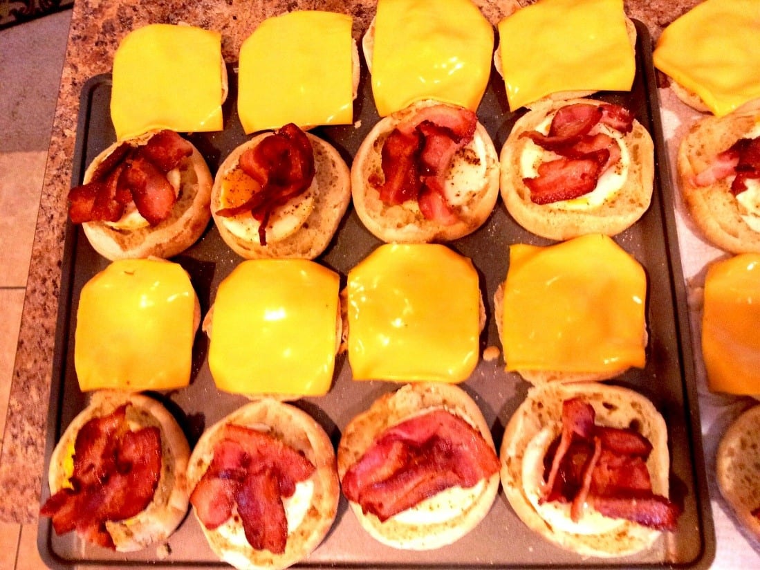 Bacon and cheese on your freezer Egg McMuffins will taste great in the morning!