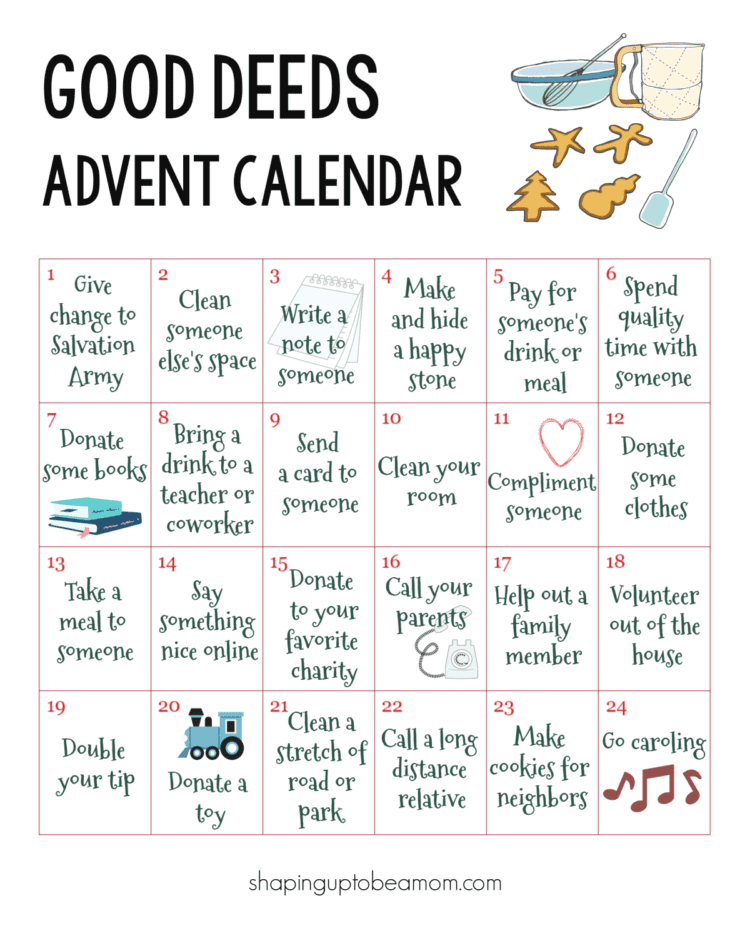 Good Deeds Advent Calendar Free Printable Shaping Up To Be A Mom
